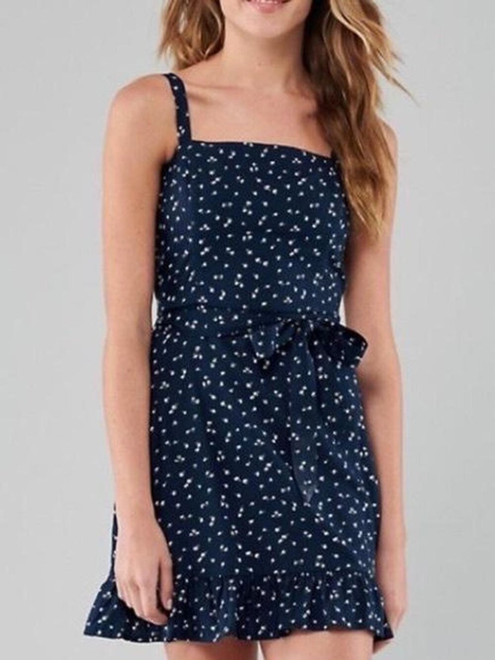 Hollister Navy Floral Tank Dress with Smocked Back